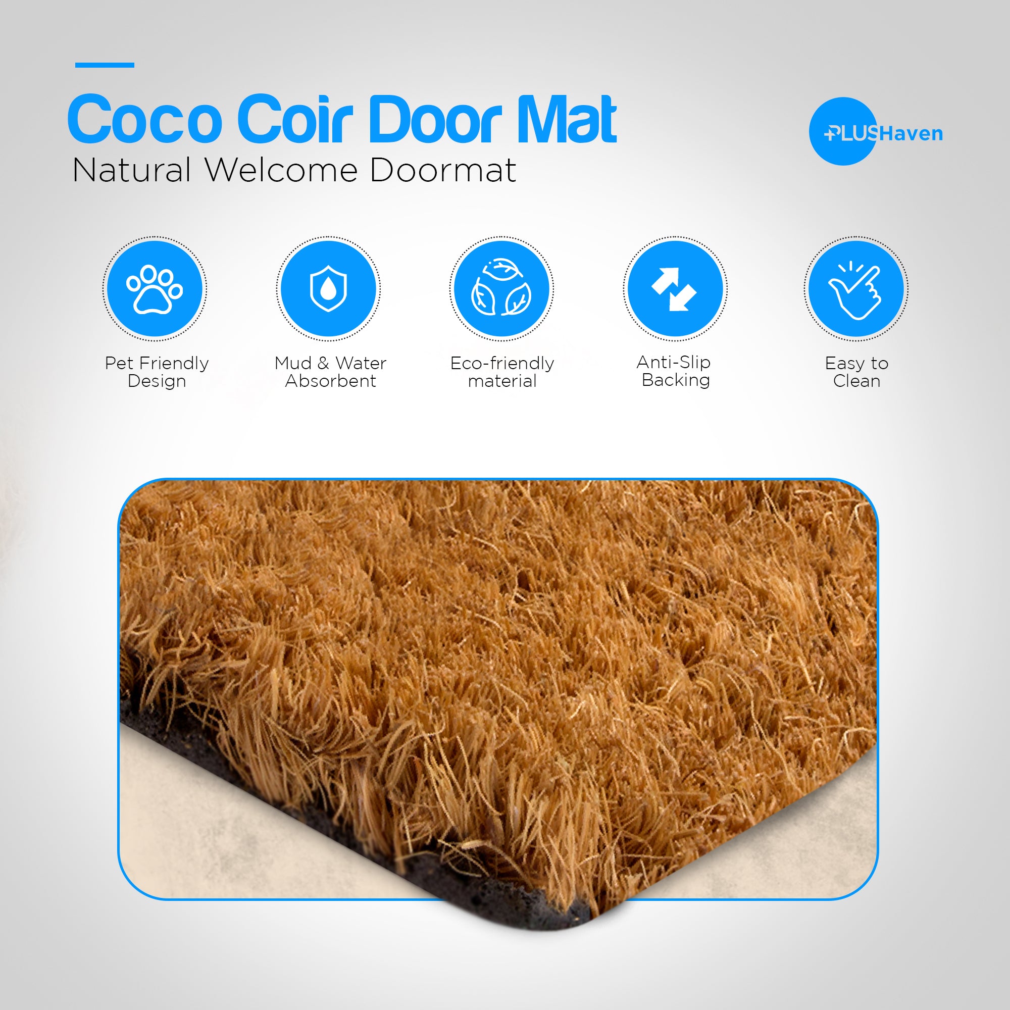 Welcome Coir Door Mat - Natural